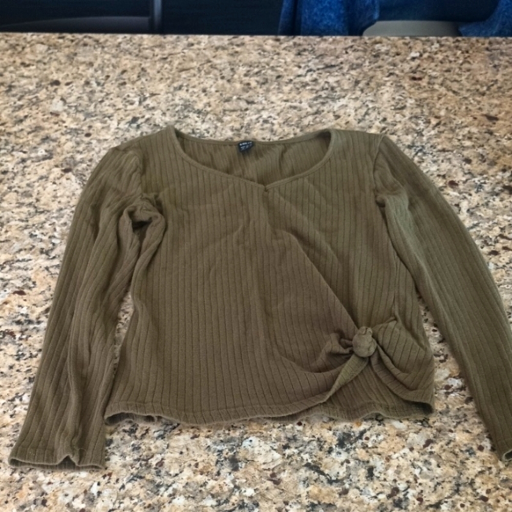 SHEIN Olive Ribbed Long Sleeve Top